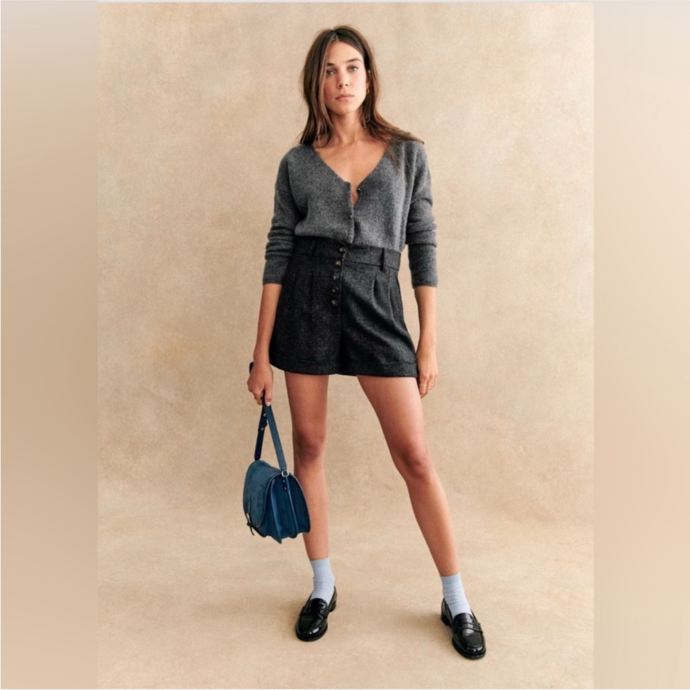 Sezane Gray V-Neck Sweater